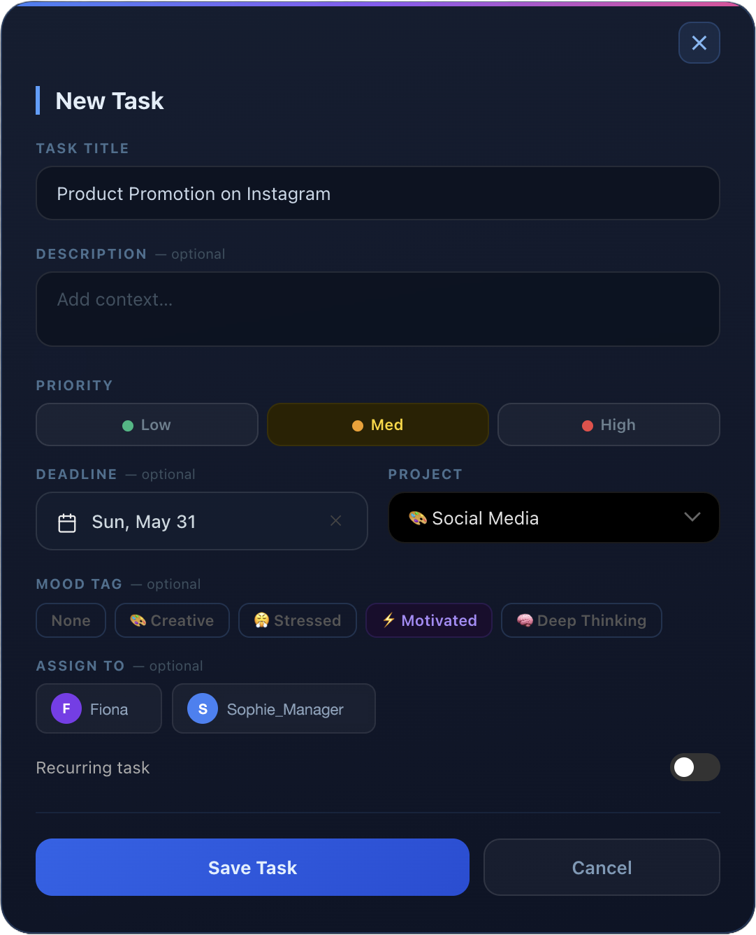 Add tasks in seconds.