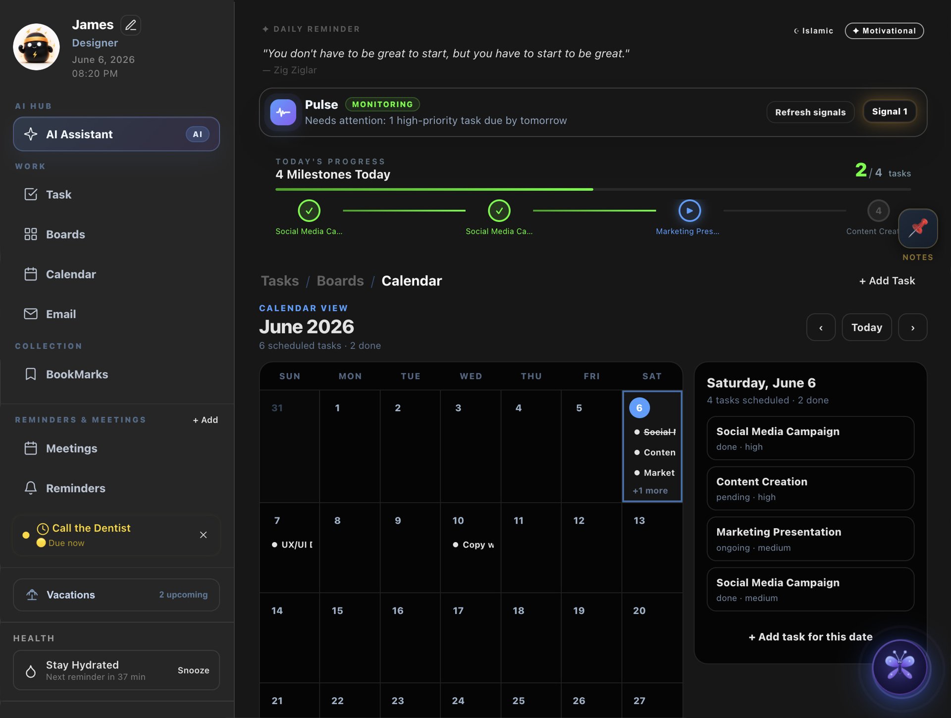 BloomBoard dashboard – dark theme