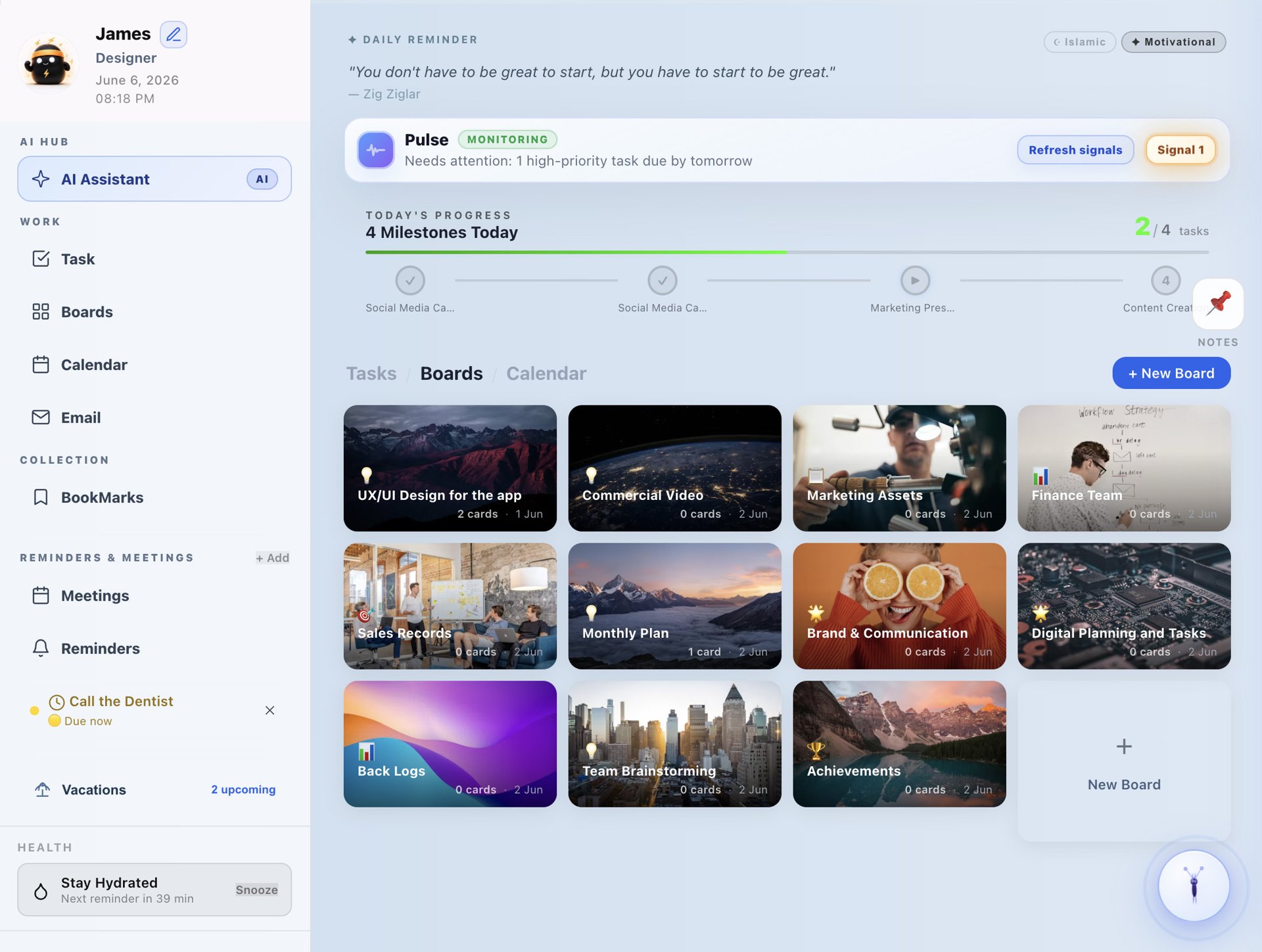 BloomBoard dashboard – light theme